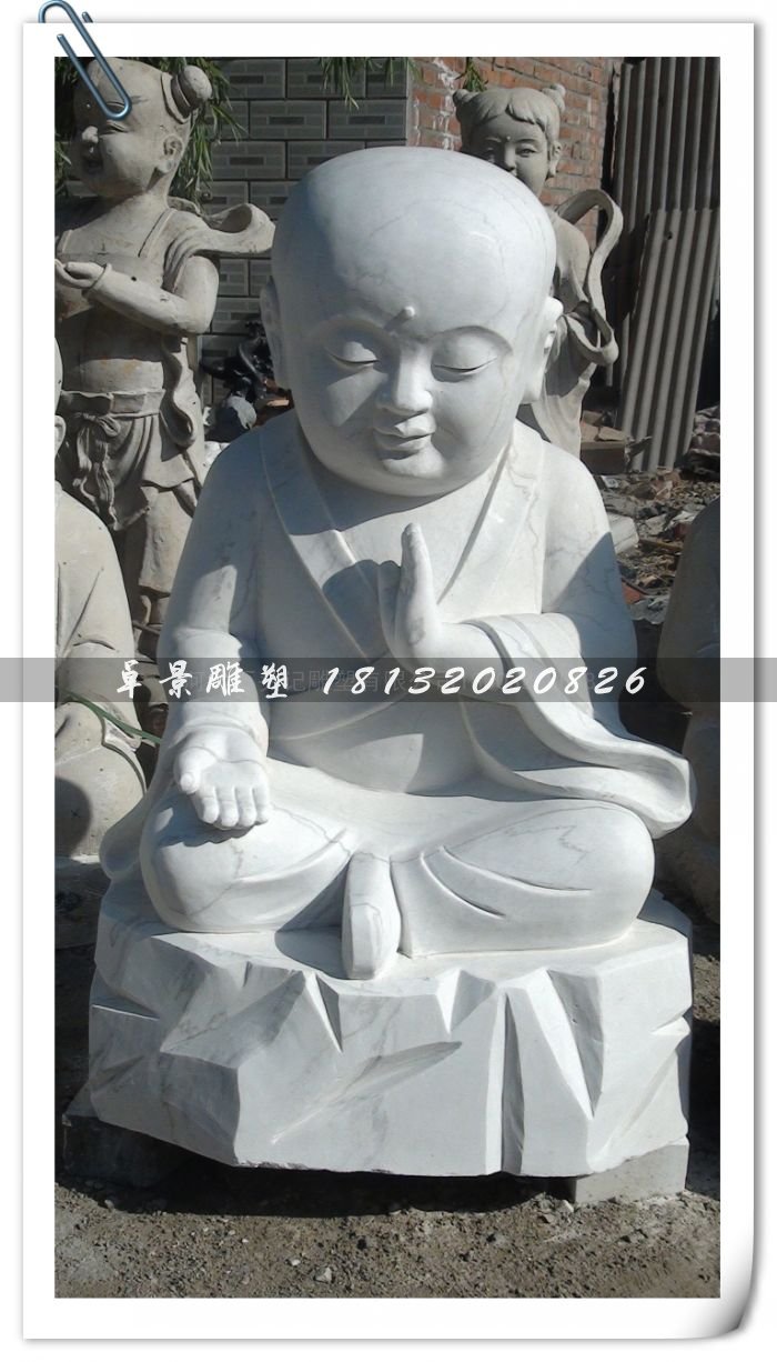打坐小和尚石雕，大理石人物雕塑