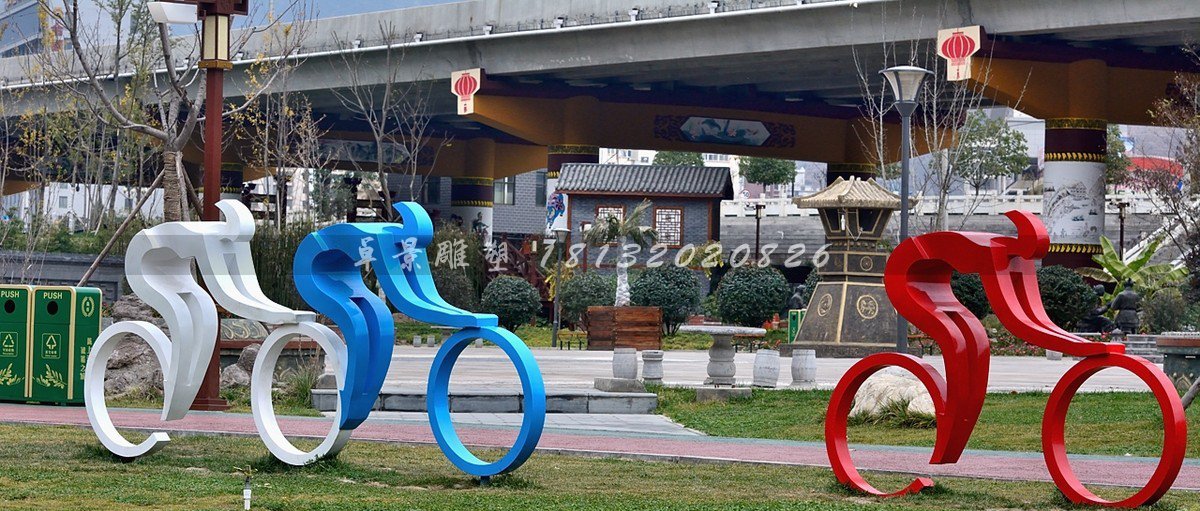 不銹鋼騎自行車雕塑，賽車雕塑