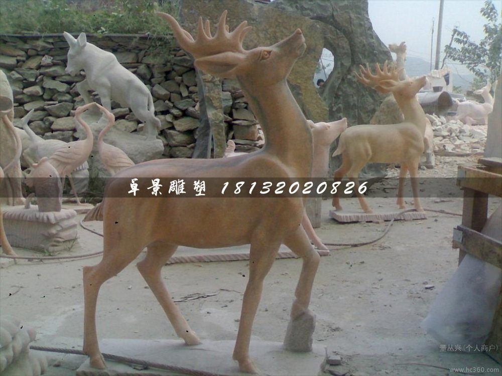 石頭鹿，石雕鹿雕塑，1.2米高石雕鹿