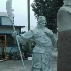 關公石雕，漢白玉關公持刀雕塑