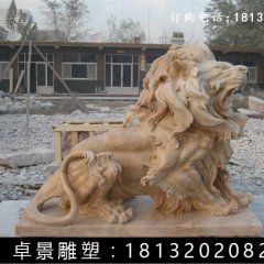 西洋獅石雕，晚霞紅西洋獅雕塑