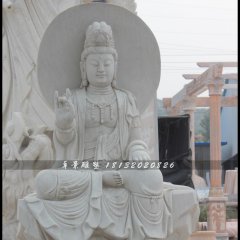 坐式觀音菩薩雕塑，漢白玉坐式觀音菩薩雕塑