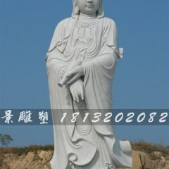 觀音石雕，漢白玉立式觀音菩薩雕塑