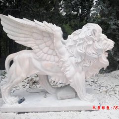 飛獅石雕，晚霞紅飛獅雕塑