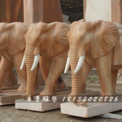 大象石雕，晚霞紅大象石雕，動物石雕