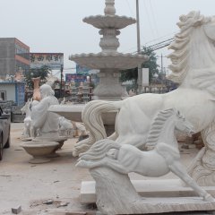 石雕馬，馬踏祥云石雕，漢白玉馬踏祥云雕塑