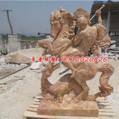 西方戰士石雕，晚霞紅西方人物石雕