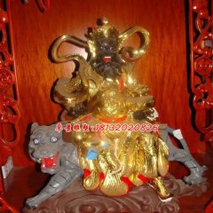 玻璃鋼騎虎財神雕塑，玻璃鋼貼金財神雕塑