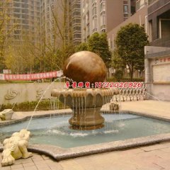 風水球石雕，晚霞紅風水球噴泉雕塑