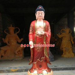 立式如來佛雕塑，玻璃鋼彩繪佛像