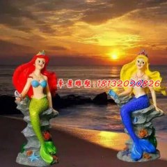 玻璃鋼美人魚雕塑，玻璃鋼卡通人物雕塑