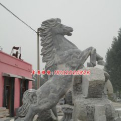 廣場立馬石雕，青石動物雕塑