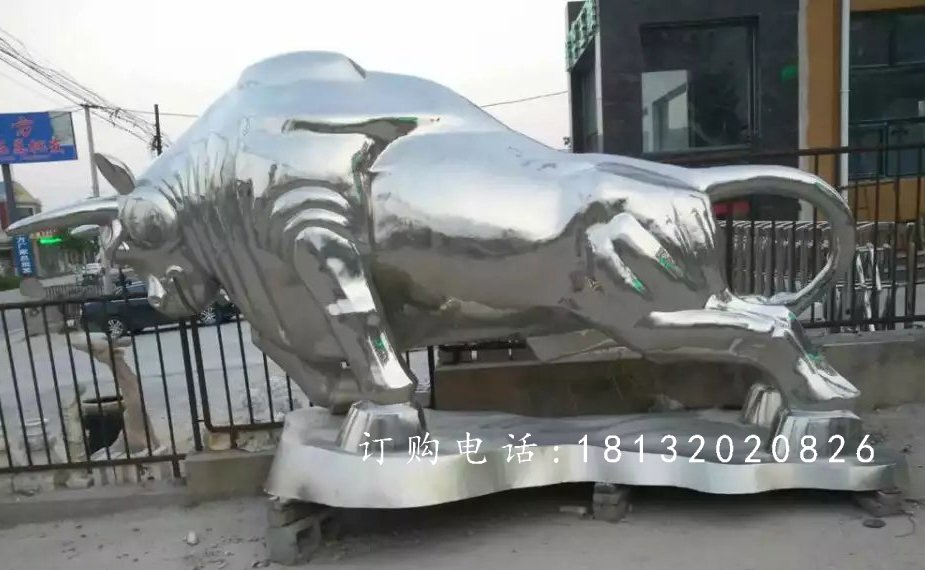 不銹鋼拓荒牛，開荒牛雕塑