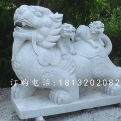 神獸石雕，大理石母子貔貅雕塑