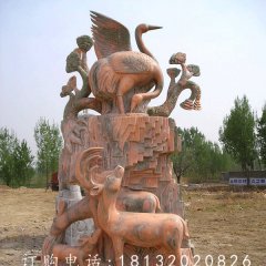 鶴鹿同春景觀石雕，晚霞紅景觀雕塑