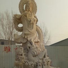 觀音菩薩石雕，大理石踩龍觀音雕塑