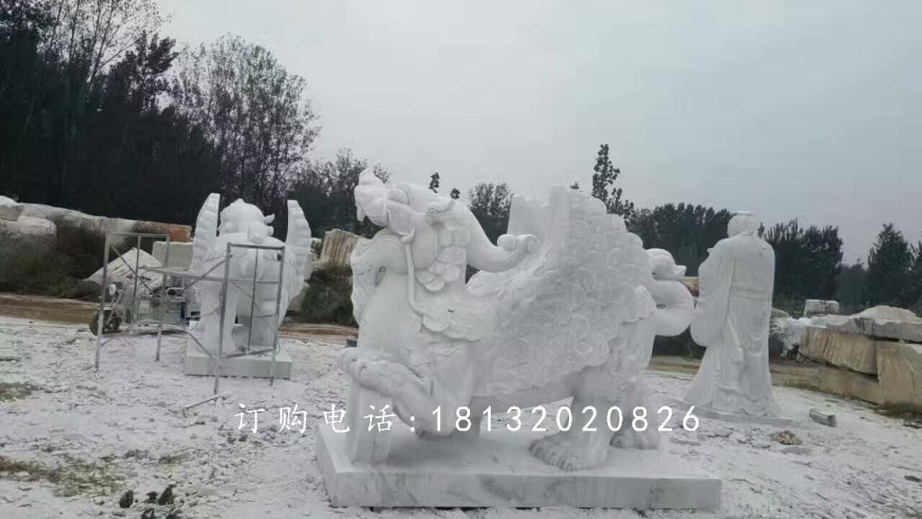 帶翅膀貔貅石雕，漢白玉貔貅