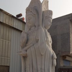三面觀音石雕，大理石立式觀音