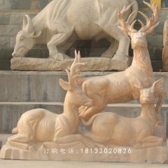 石雕羊，晚霞紅三羊開泰石雕