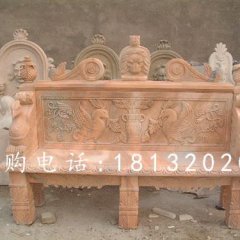 石雕椅子，晚霞紅石雕凳子雕塑