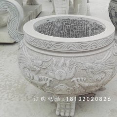 龍浮雕香爐，寺廟香爐石雕