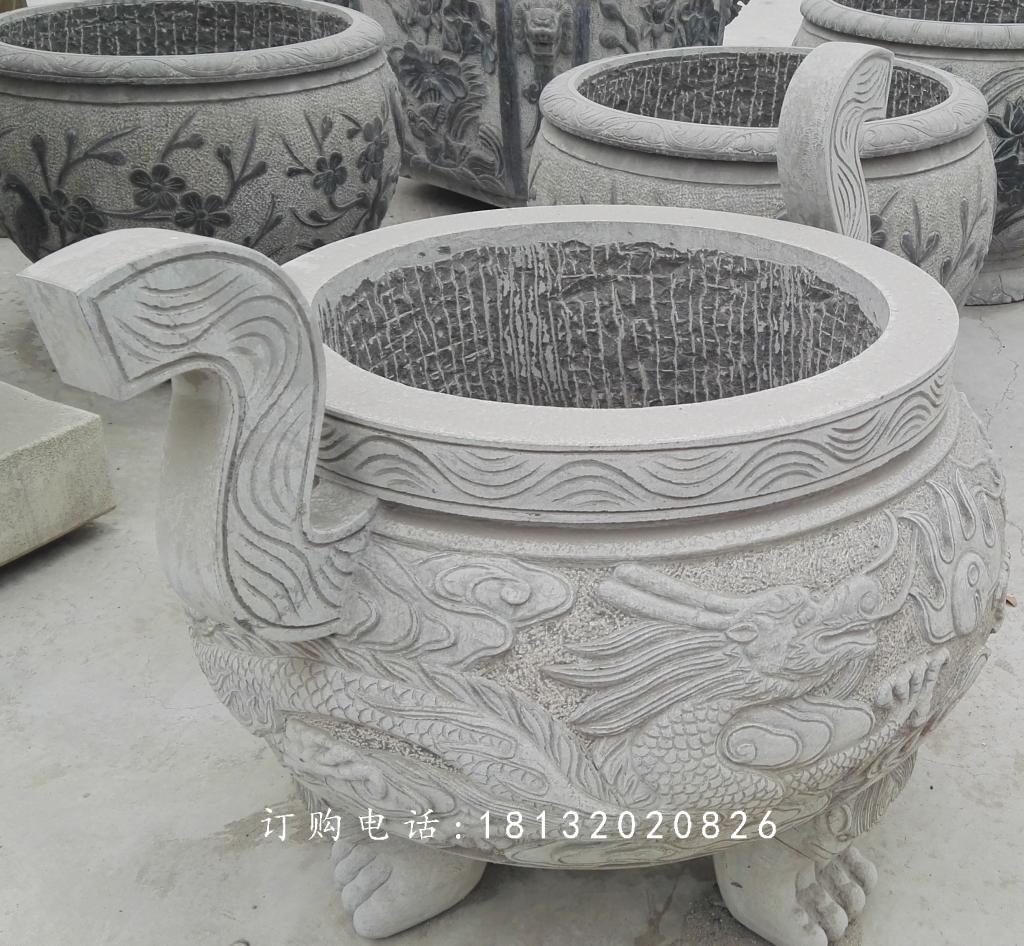 龍浮雕香爐，寺廟香爐石雕 (2)