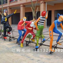玻璃鋼小丑騎車雕塑，玻璃鋼卡通人物雕塑