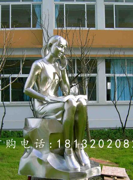 女孩思考雕塑，校園人物玻璃鋼雕塑