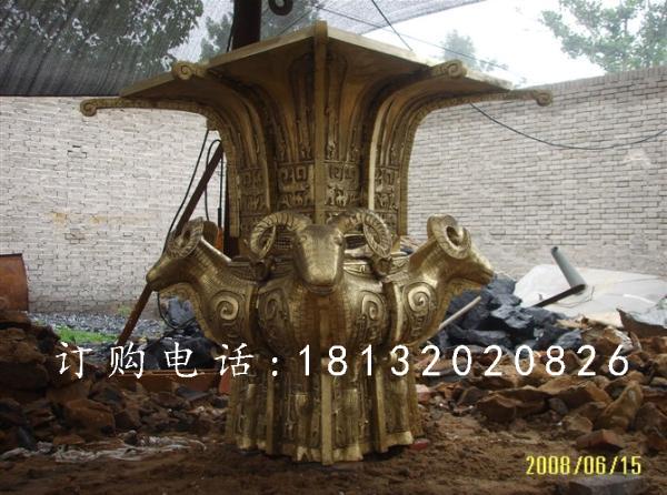 四羊方尊銅雕，鎏金四羊方尊銅雕