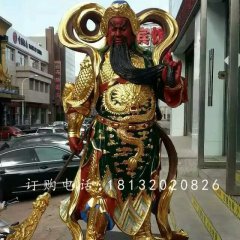 玻璃鋼紅臉關公雕塑，貼金人物雕塑