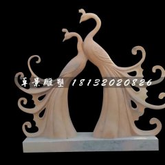 孔雀石雕，晚霞紅孔雀雕塑