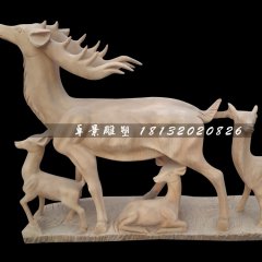 晚霞紅小鹿石雕，母子鹿石雕
