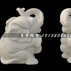 小象石雕，漢白玉象鼻向后小象石雕