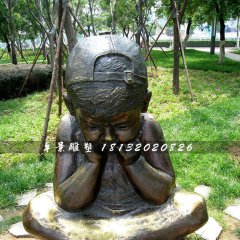 思考的小男孩銅雕，公園小品銅雕