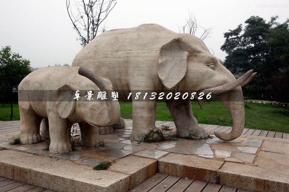 母子象石雕，公園動物石雕