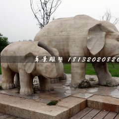 母子象石雕，公園動物石雕