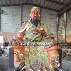 彩繪關公雕塑，玻璃鋼坐式關公