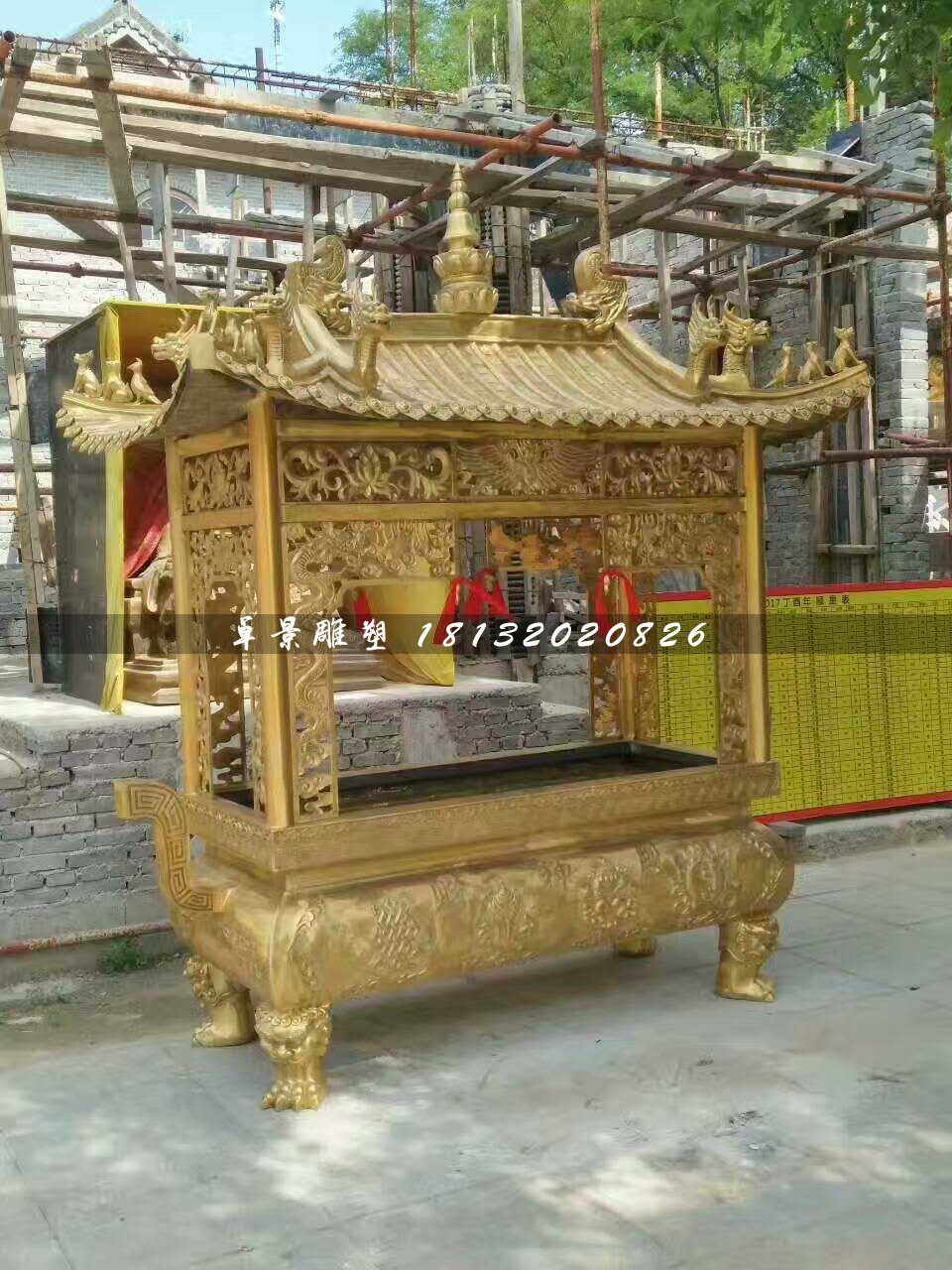 方形香爐銅雕，寺廟銅香爐 (2)