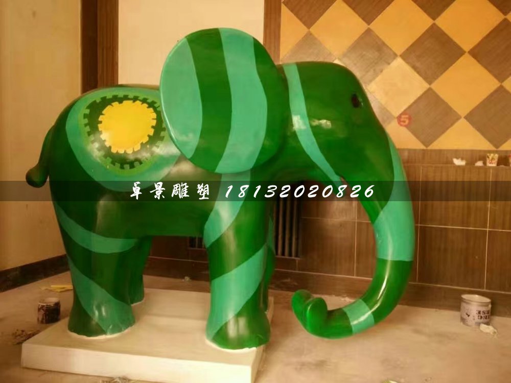 卡通小象雕塑，玻璃鋼彩繪動物雕塑 (1)
