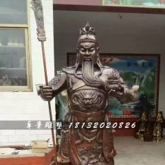 立式銅關公，持刀關公雕塑