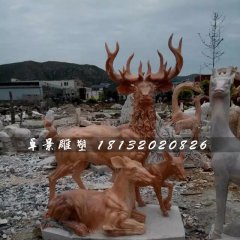 晚霞紅鹿石雕，公園動物石雕