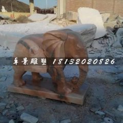 大象石雕，晚霞紅小象雕塑