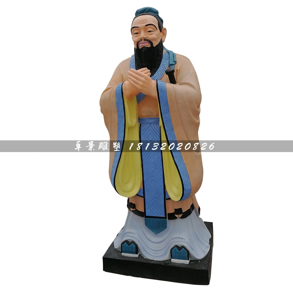 玻璃鋼孔子雕塑，彩繪古代人物 (2)