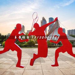 打羽毛球雕塑，玻璃鋼抽象人物運動雕塑