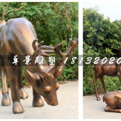 仿銅小鹿雕塑，玻璃鋼動物