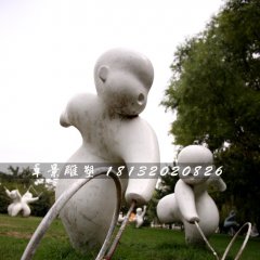 推鐵圈石雕，公園小品石雕