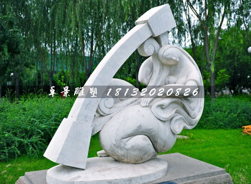 彈豎琴石雕，公園抽象人物石雕