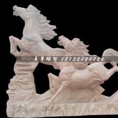 奔馬石雕，晚霞紅石雕馬，兩匹馬石雕