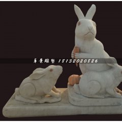 小白兔吃胡蘿卜石雕，公園動物石雕