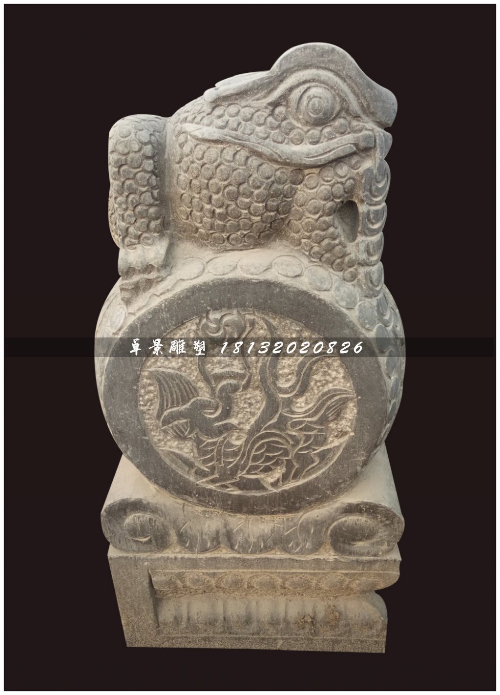 青石抱鼓石，金蟾門墩雕塑 (2)